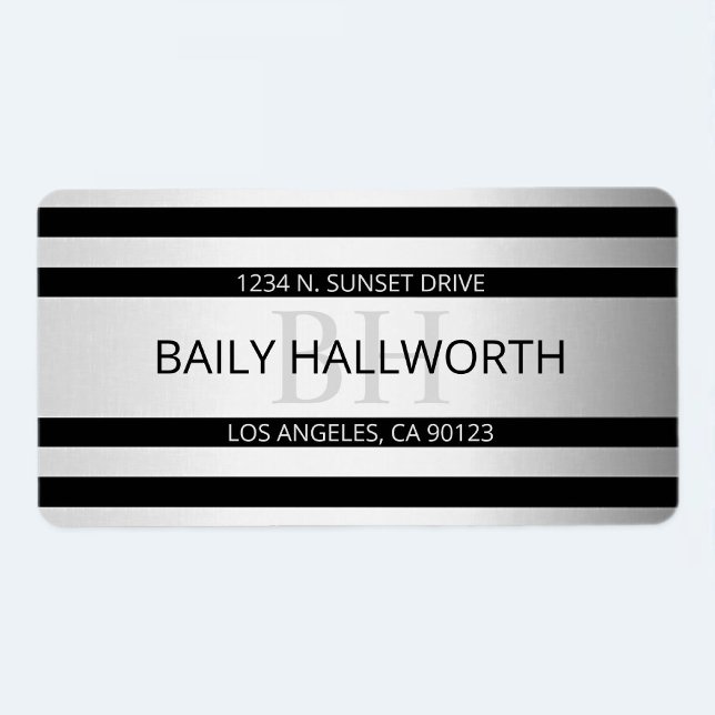 Contemporary Faux Silver Ombre Rand & Black Adressetikett (Skapare uppladdad)