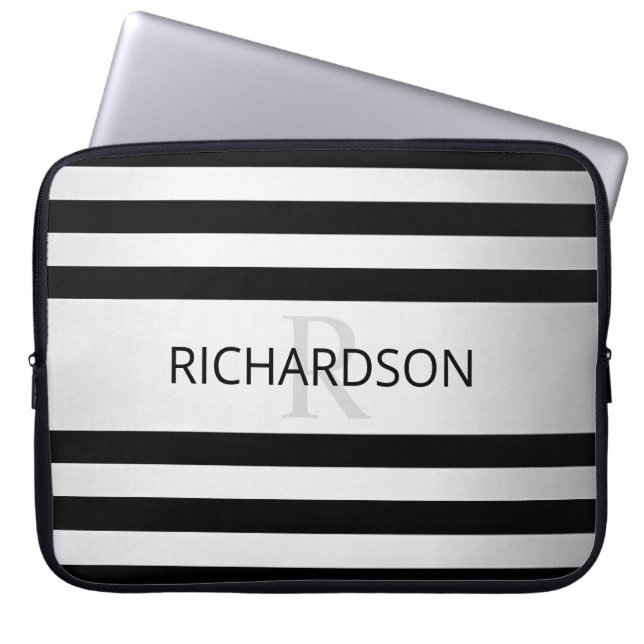 Contemporary Faux Silver Ombre Rand & Black Laptop Fodral (Framsidan)