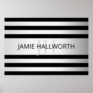 Contemporary Faux Silver Ombre Rand & Black Poster