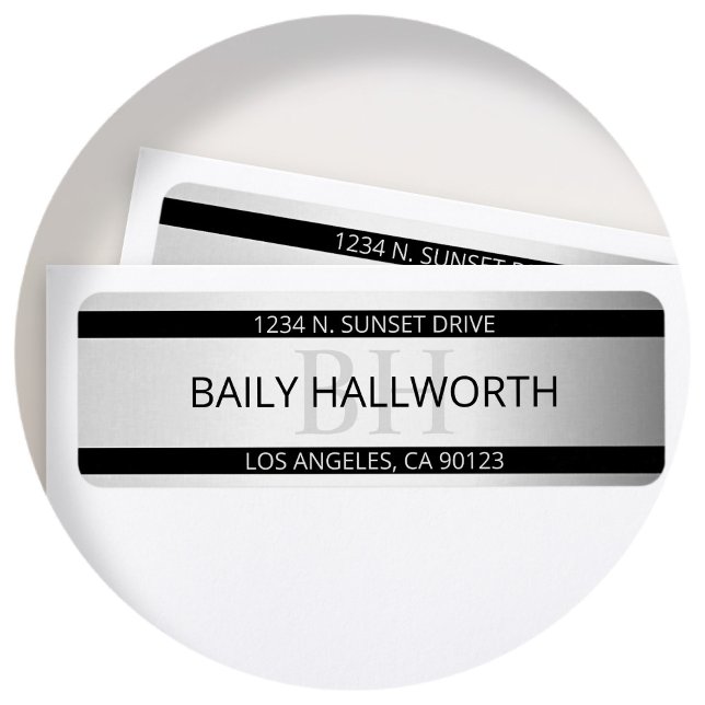 Contemporary Faux Silver Ombre Rand & Black Returadress Etikett (Skapare uppladdad)