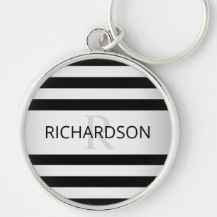 Contemporary Faux Silver Ombre Rand & Black Rund Silverfärgad Nyckelring