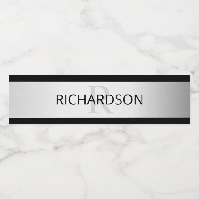 Contemporary Faux Silver Ombre Rand & Black Vattenflaskor Etikett (Singel etikett)