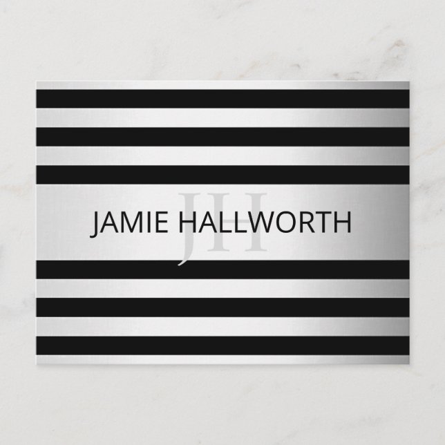 Contemporary Faux Silver Ombre Rand & Black Vykort (Framsida)