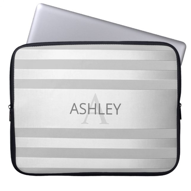 Contemporary Faux Silver Ombre Rand & Grått Laptop Fodral (Framsidan)