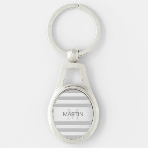 Contemporary Faux Silver Ombre Rand & Grått Ovalt Silverfärgad Nyckelring