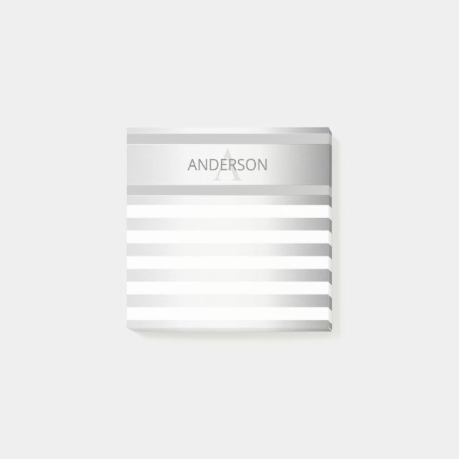 Contemporary Faux Silver Ombre Rand & Grått Post-it Block (Framsida)