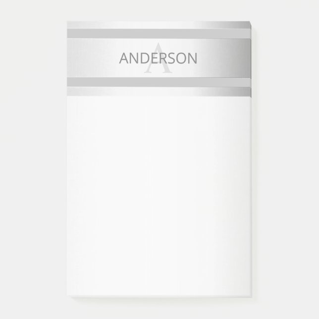 Contemporary Faux Silver Ombre Rand & Grått Post-it Block (Framsida)