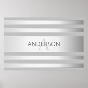 Contemporary Faux Silver Ombre Rand & Grått Poster