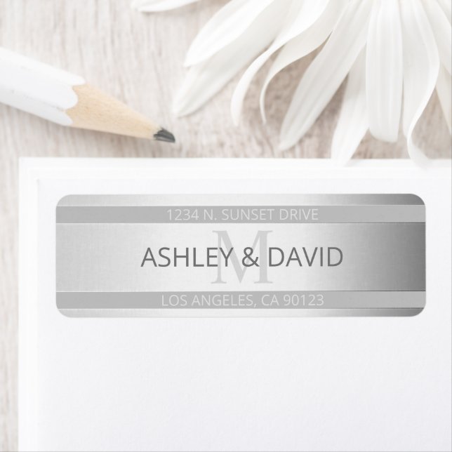 Contemporary Faux Silver Ombre Rand & Grått Returadress Etikett (Insitu)