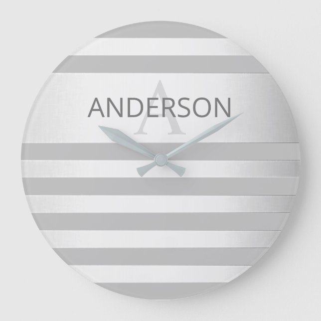 Contemporary Faux Silver Ombre Rand & Grått Stor Klocka (Framsida)