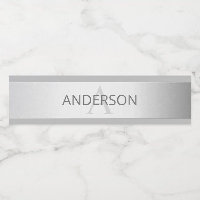 Contemporary Faux Silver Ombre Rand & Grått Vattenflaskor Etikett (Singel etikett)