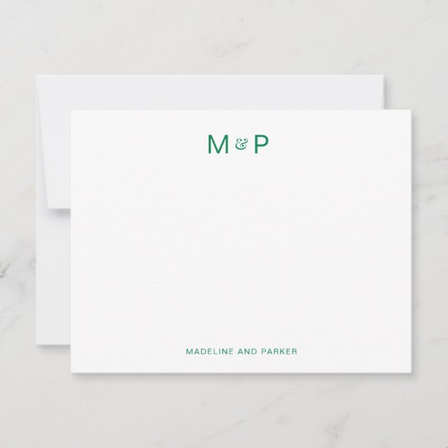 Contemporary för Grönt av elegant par Monogram Anteckningskort (Framsida)