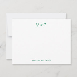 Contemporary för Grönt av elegant par Monogram Anteckningskort