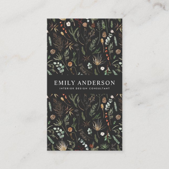 contemporary för svart modern botanisk elegant visitkort (Framsida)