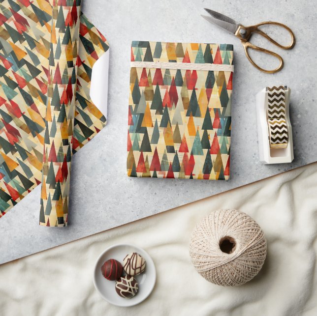 Contemporary Geometric Julgran Mönster Presentpapper (Hantverk)