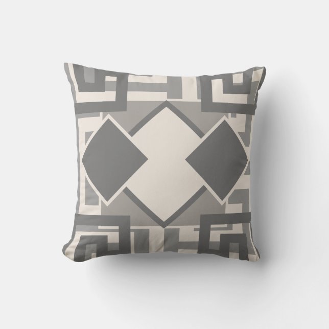 Contemporary Geometrics Grått & Beige Kudde (Framsida)