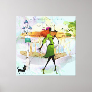 Contemporary Girl and Hund Stretched Kanvastryck