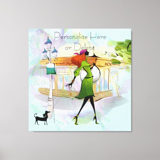 Contemporary Girl and Hund Stretched Kanvastryck (Framsida)