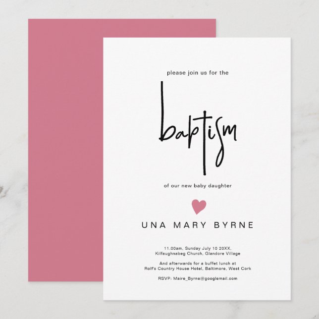Contemporary Girl Baby Baptism Announement Inbjudningar (Fram/baksida)