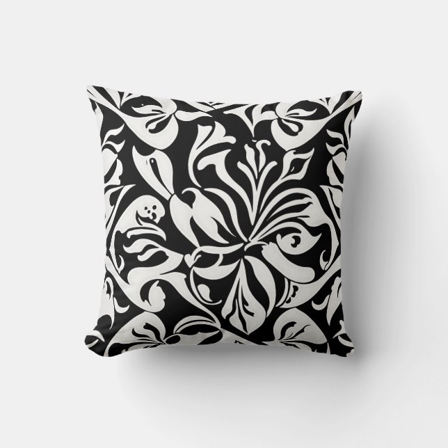 Contemporary Glossy Damask - svartvitt Kudde (Framsida)