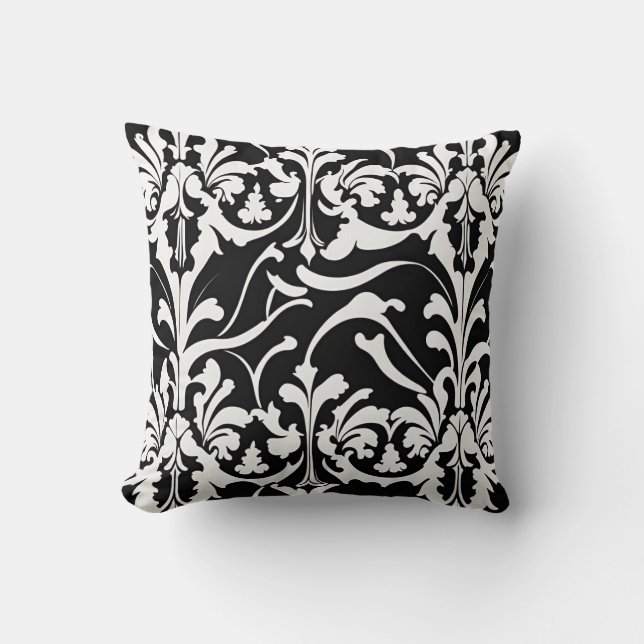 Contemporary Glossy Damask - svartvitt Kudde (Framsida)