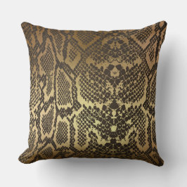 Contemporary Golden Black Python Snake Skin Kudde