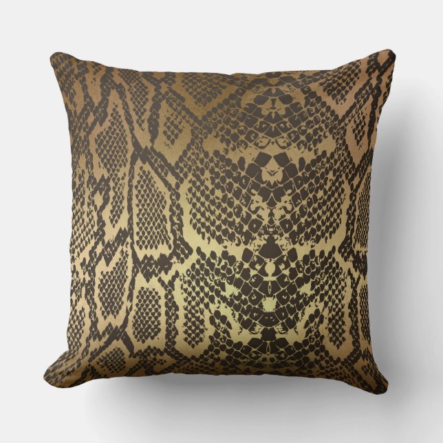 Contemporary Golden Black Python Snake Skin Kudde (Framsida)