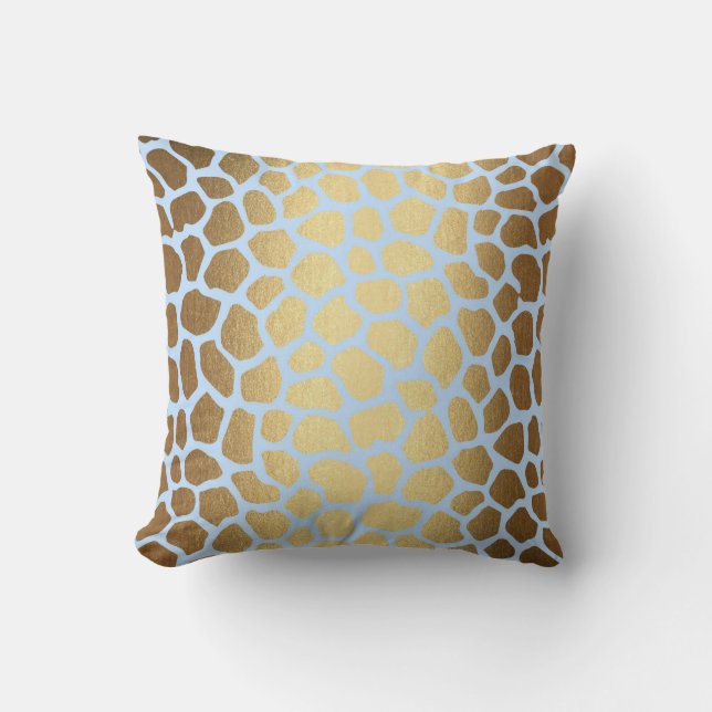 Contemporary Golden Blue Giraffe Safari Skin Kudde (Framsida)