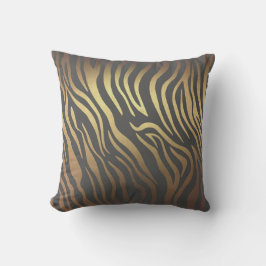 Contemporary Golden Chochlatte Zebra Animal Skin Kudde
