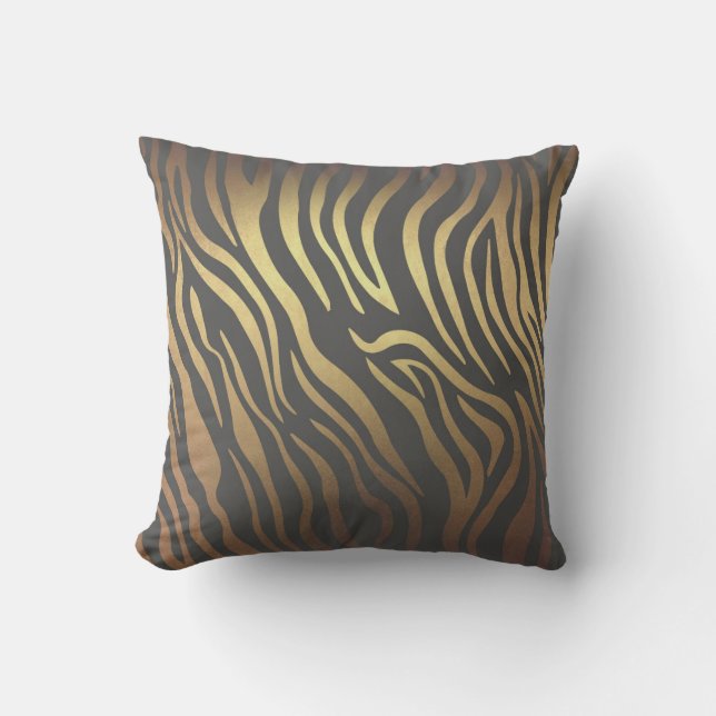 Contemporary Golden Chochlatte Zebra Animal Skin Kudde (Framsida)