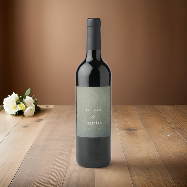 Contemporary Golden Sage Faux Suede Paint Bröllop Vinflaska Etikett (Skapare uppladdad)