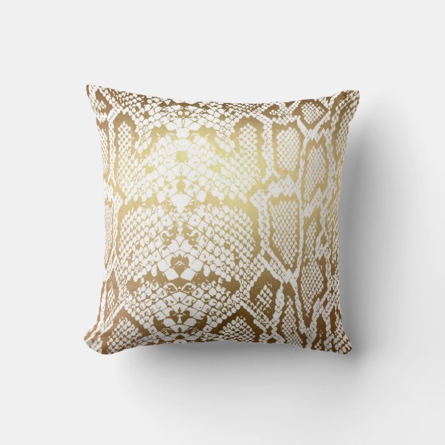 Contemporary Golden White Python Snake Skin Kudde (Framsida)