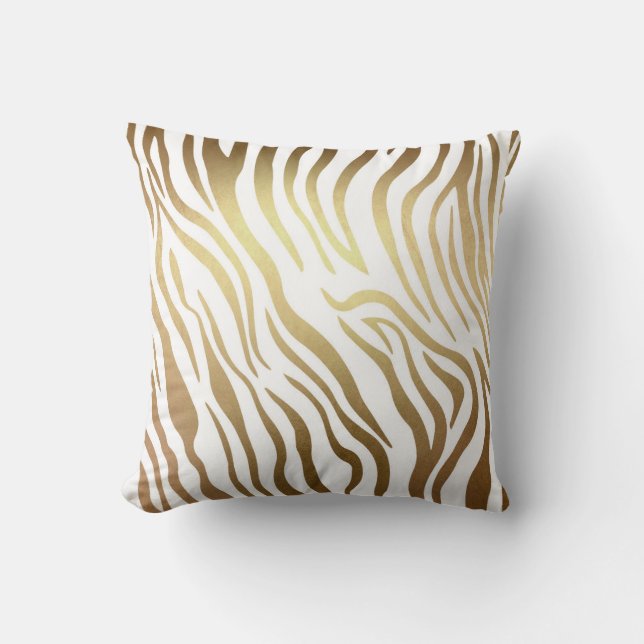 Contemporary Golden White Zebra Safari Skin Kudde (Framsida)