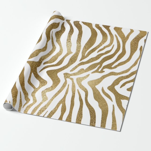 Contemporary Golden Zebra White Animal Skin Vip Presentpapper (Utrullad)