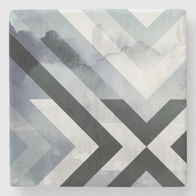 Contemporary Grått Black Distress Geometric Stenunderlägg (Framsidan)