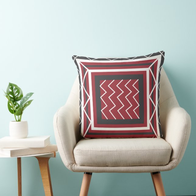 Contemporary Grått White Red Square Chevron Rand Kudde (Stol)