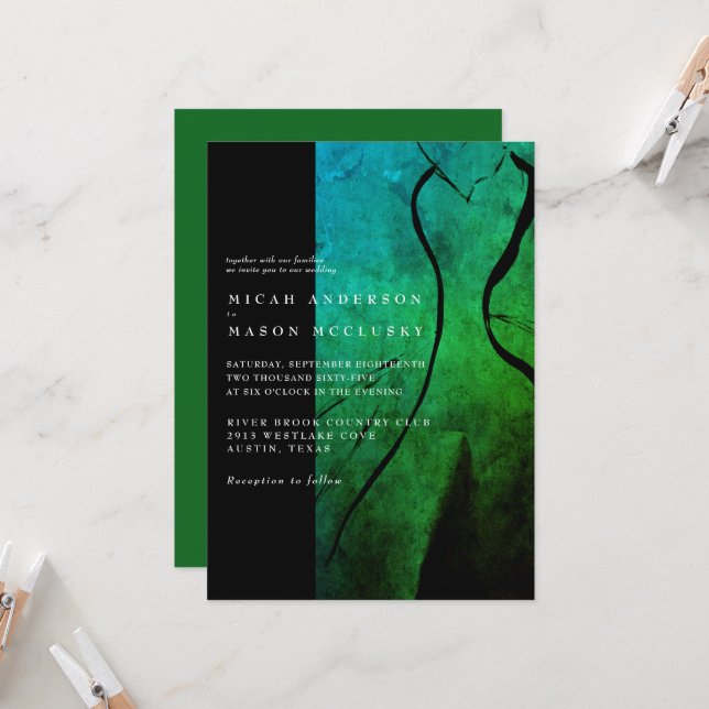 Contemporary Grönt Bröllop Dress Bröllop Inbjudningar (Fram/Back In Situ)