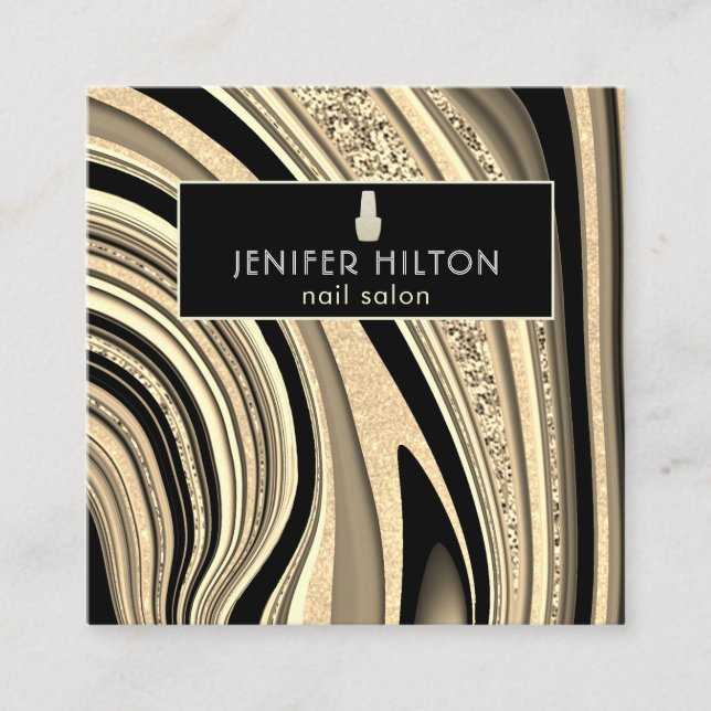Contemporary guld agate geode nagelsalon salon fyrkantigt visitkort (Framsida)