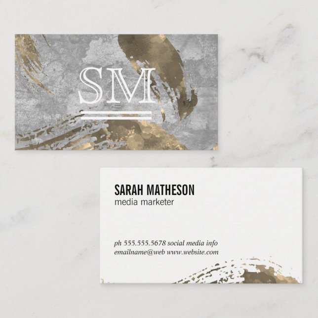 Contemporary Guld Brushed Struktur Monogram Visitkort (Fram/baksida)