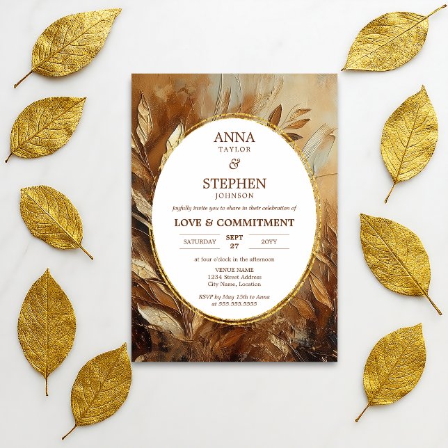 Contemporary Guld Elegance Commement Ceremony Inbjudningar (Contemporary gold elegance commitment ceremony invite in situ)
