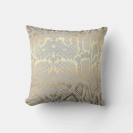 Contemporary Guld Grått Animal Python Snake Skin Kudde