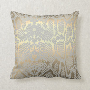 Contemporary Guld Grått Animal Python Snake Skin Kudde