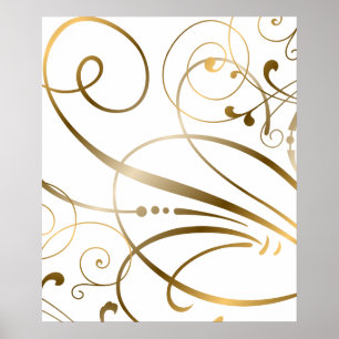 Contemporary Guld Swirls and Flourlack on White Poster