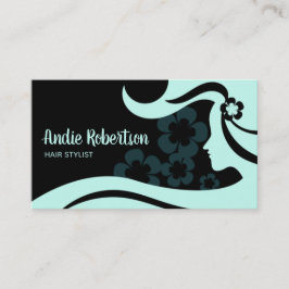 Contemporary Hair Stylist Teal and Black Visitkort