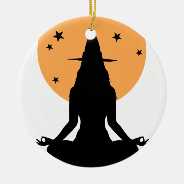 Contemporary Halloween yoga Witch Julgransprydnad Keramik (Framsidan)