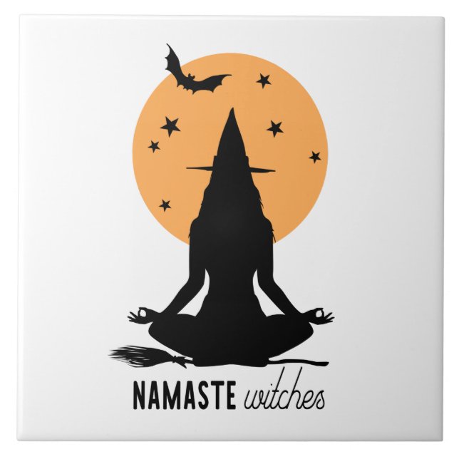 Contemporary Halloween yoga Witch Kakelplatta (Framsidan)