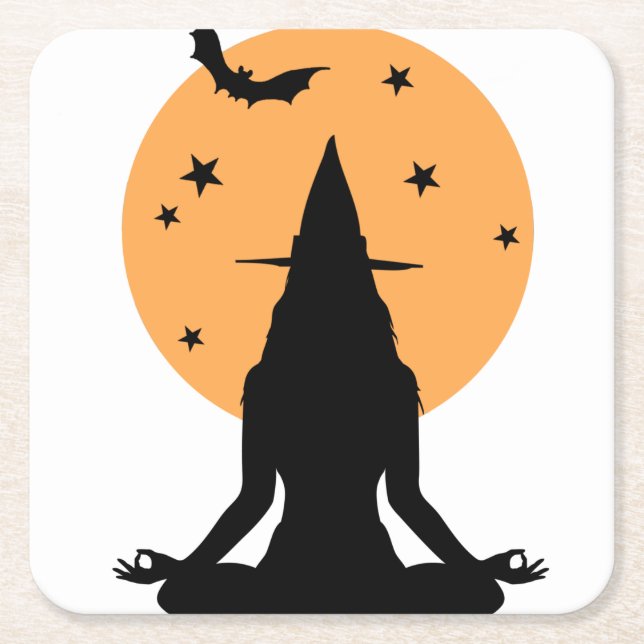 Contemporary Halloween yoga Witch Underlägg Papper Kvadrat (Framsidan)
