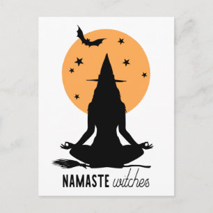 Contemporary Halloween yoga Witch Vykort
