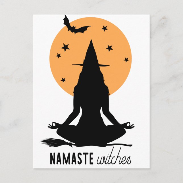 Contemporary Halloween yoga Witch Vykort (Framsida)