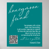Contemporary Honeymoon Fund QR Code Teal Sign